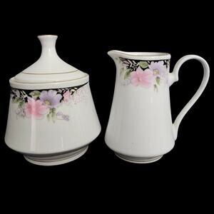 Imperial's Universal Fine China Floral Creamer Covered Sugar Bowl Set Gold Trim